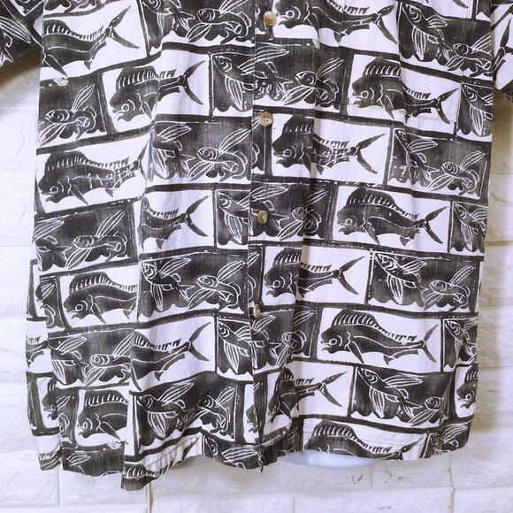 Vintage 90s Kahala Aloha Shirt -M Buttons Pocket SSL Vents Mahi Flying Fish - Picture 5 of 12